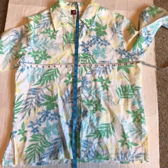 Y2K Artsy Print JM Collection 100% Linen button down shirt Women Size 12 - Picture 3 of 6